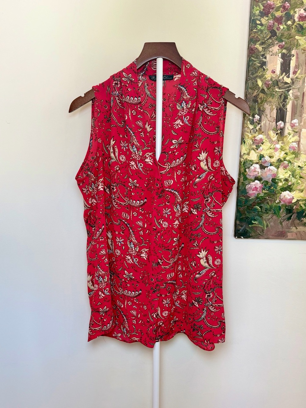 Rose & Olive Red Floral Paisley Sleeveless Hi-Low Blouse Large
